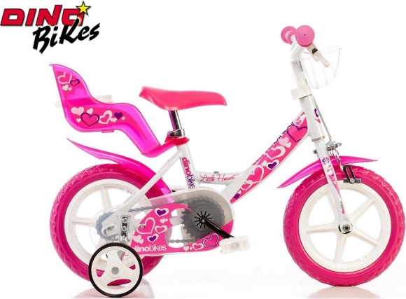 Dino Bikes Little Heart детско колело 12" бяло-розово с помощни колелца