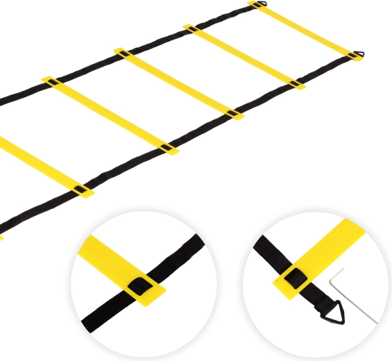 Adjustable rung spacing and stakes for outdoor training