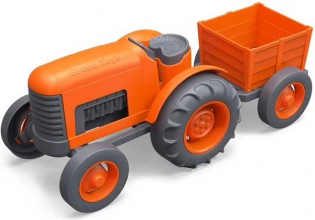 Оранжев трактор с ремарке от Green Toys