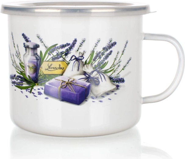 Enamel Mug Lavender 0.9 l with Plastic Lid