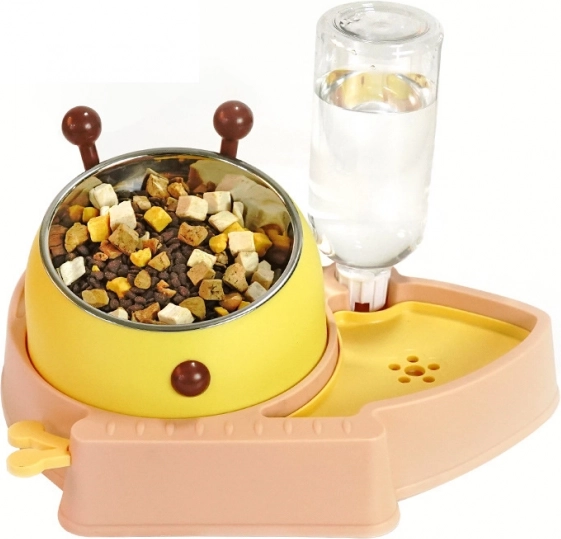 2-in-1 Dog & Cat Bowl with Slow Feeder and Automatic Water Dispenser – Pink