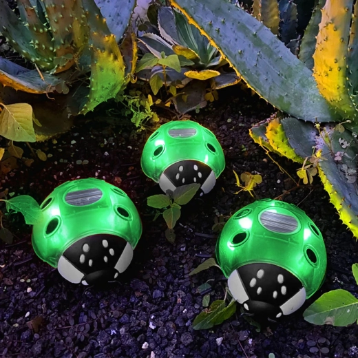 Green Ladybug Solar LED Light with 6 Warm White LEDs