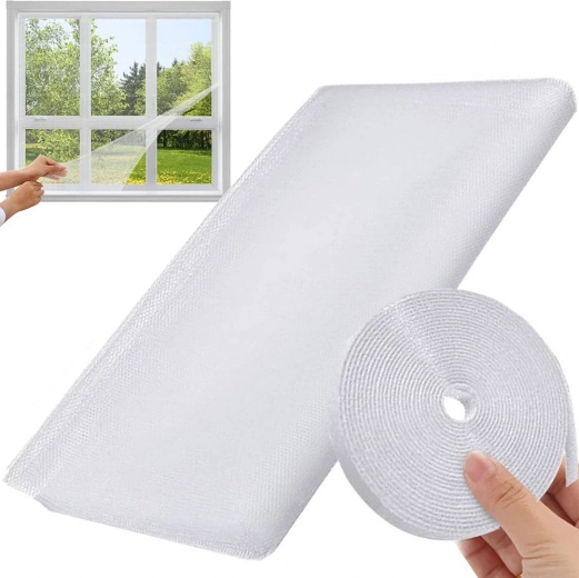 White window insect screen with adhesive hook-and-loop tape 150 × 180 cm