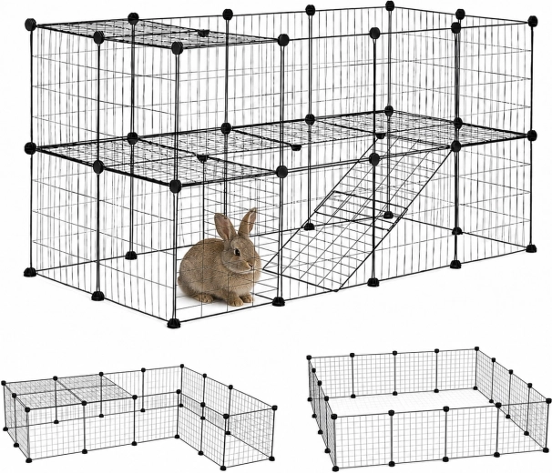 Petsi modular playpen for rabbits and larger rodents, 35 panels, black