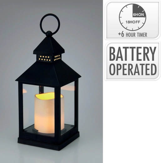 Decorative LED lantern with glass and timer 23 × 10 × 10 cm black