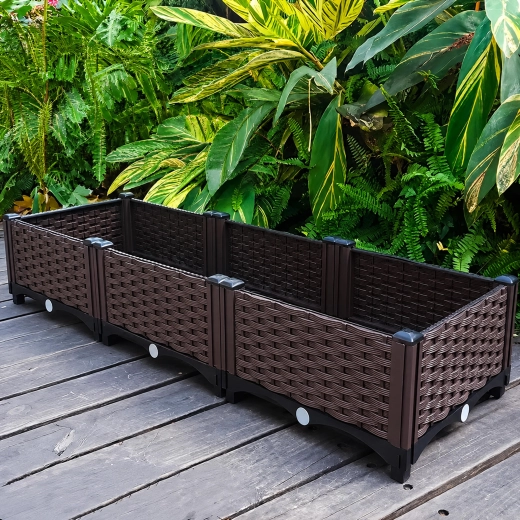 Modular garden planter box for flowers and vegetables 120 × 40 × 22 cm, brown