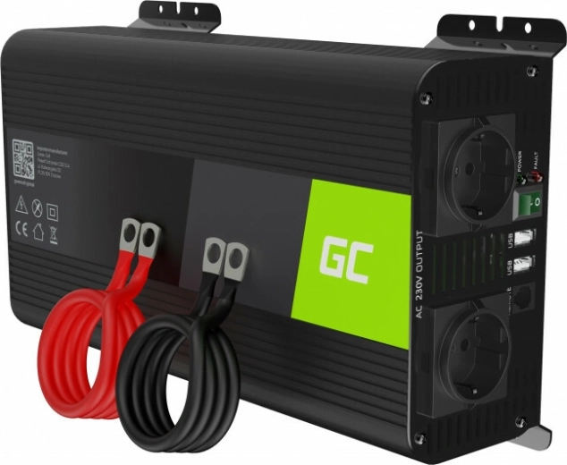 Green Cell преобразувател на напрежение 12 V към 230 V, чиста синусоида 1000 W / 2000 W с USB