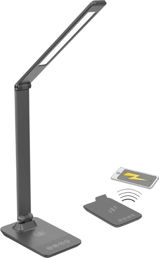 Solight 10 W dimmable LED desk lamp with wireless charging and adjustable color temperature, gray