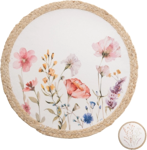 Round placemat with poppy floral motif, 38 cm