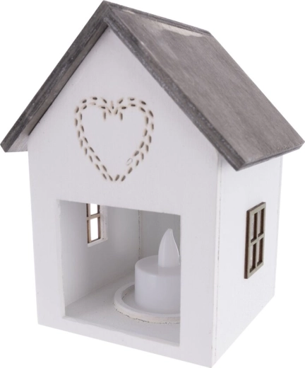 Wooden decorative house with integrated LED lighting, white, 15 cm