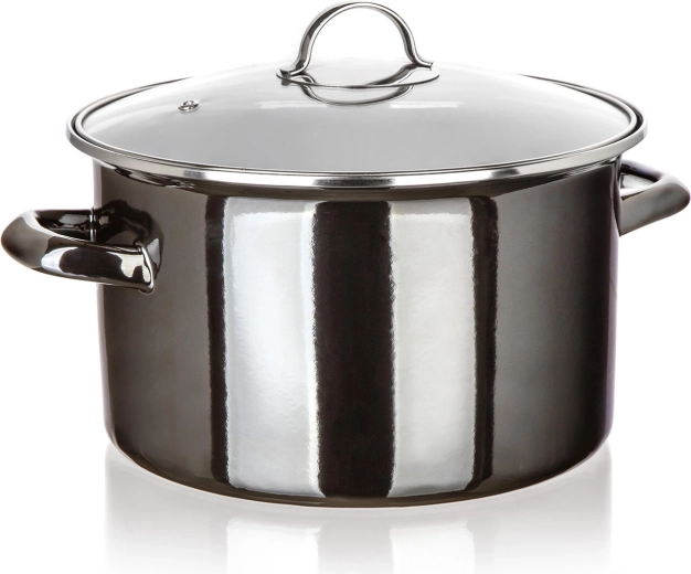 Enamel pot with glass lid 26 cm 6 l Metallic Black
