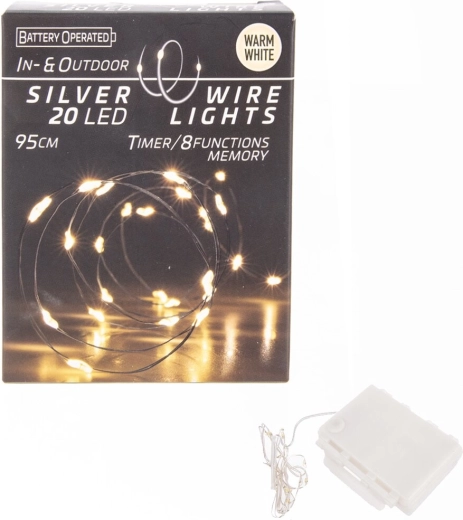 LED string lights on thin wire, 20 yellow LEDs with timer