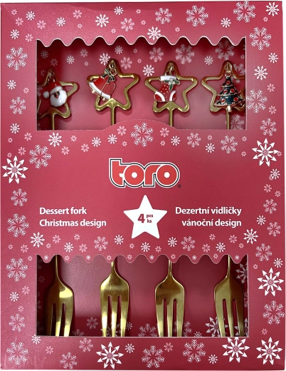 Dessert forks with a golden Christmas design, set of 4