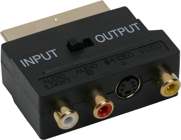Gold-plated SCART to 3 RCA and S-Video adapter with switch