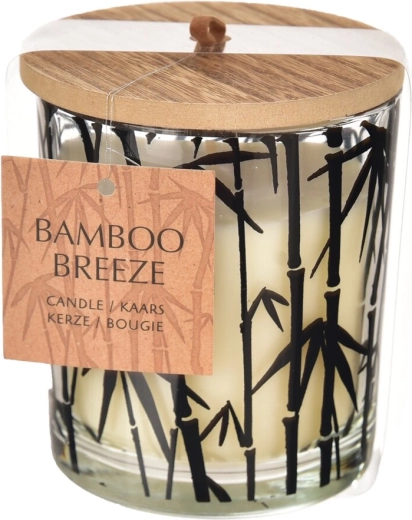 Bamboo scented candle in glass and wood
