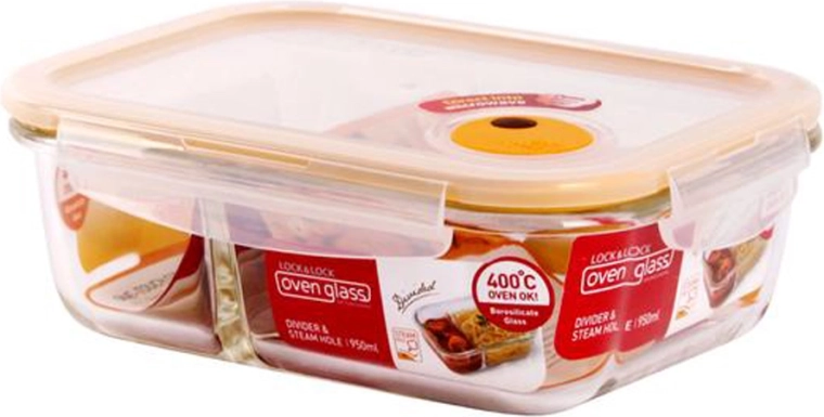Glass baking dish with compartment and lid Lock 950 ml made of borosilicate glass