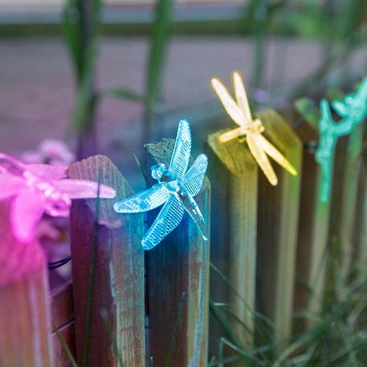 Solar LED light chain with dragonflies, 2 m, 10 colorful LEDs