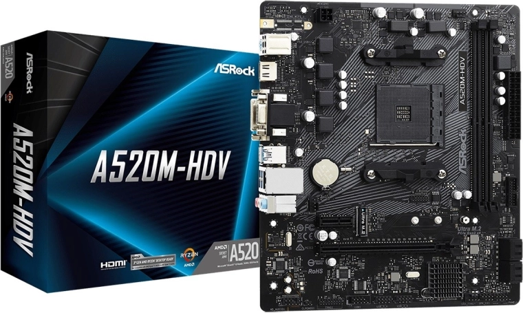 ASRock A520M-HDV microATX дънна платка AM4 с HDMI/DVI/VGA и M.2