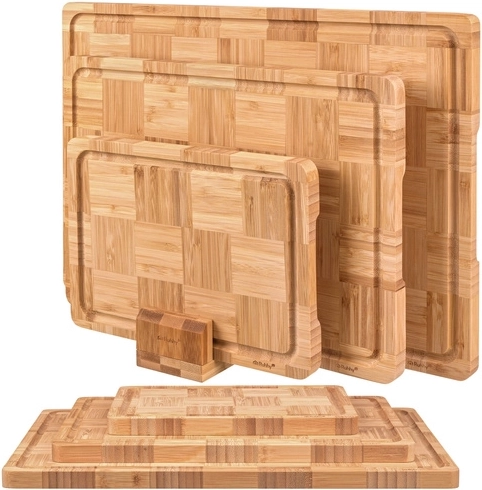 Ruhhy Bamboo Kitchen Cutting Boards – Set of 3 with Stand