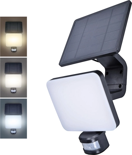 Solight LED соларна външна стенна лампа със сензор 11 W 1200 lm 3 CCT черна - 1 брой