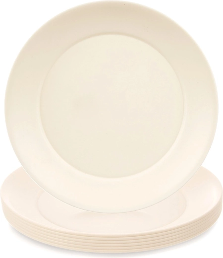 SANDY plastic shallow plates 23.5 cm, 6 pcs, cream