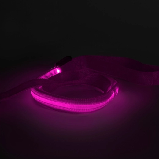 Pink LED Dog Leash with Rechargeable Battery