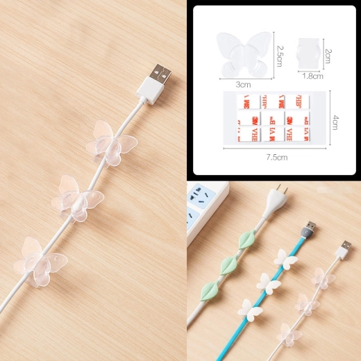 Decorative Cable Holder 9 pcs - Transparent Butterfly