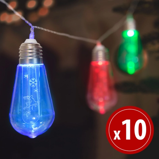 LED light chain with reindeer, 10 LEDs, 1.9 m, multicolored
