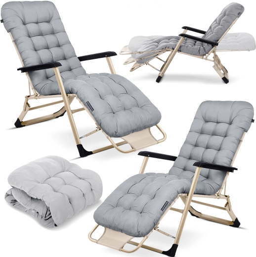 Folding garden lounger with cushion Sofotel ChillWell, set of 2, light grey