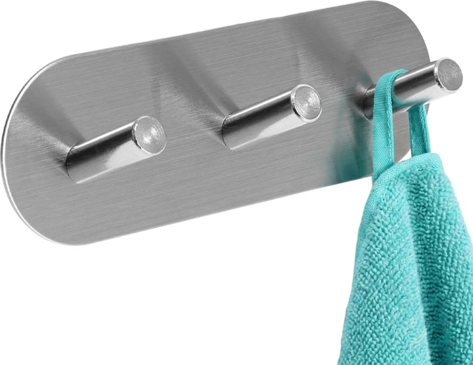 Storage Solutions самозалепваща се стенна закачалка с 3 кукички от неръждаема стомана 15 × 5 × 3,5 cm