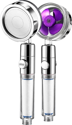 Shower head with turbo turbine and filter, high-pressure and water-saving - 1 piece