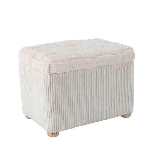 Beige Woven Rectangular Ottoman 60 × 40 × 44 cm