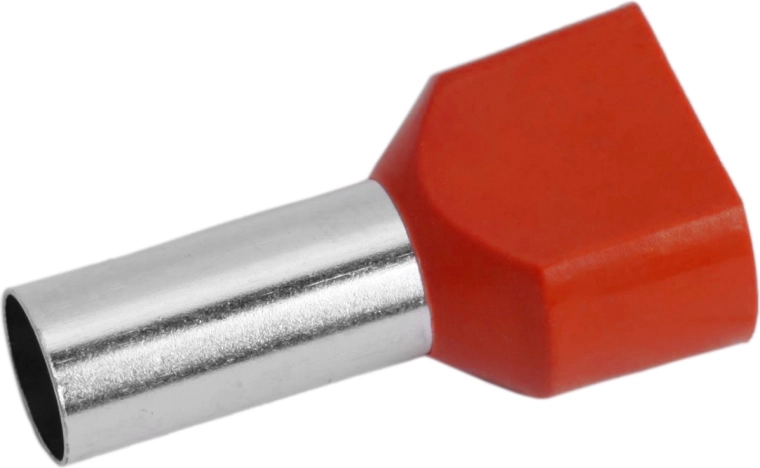 Cable end terminal with red insulation for 2× 10 mm²