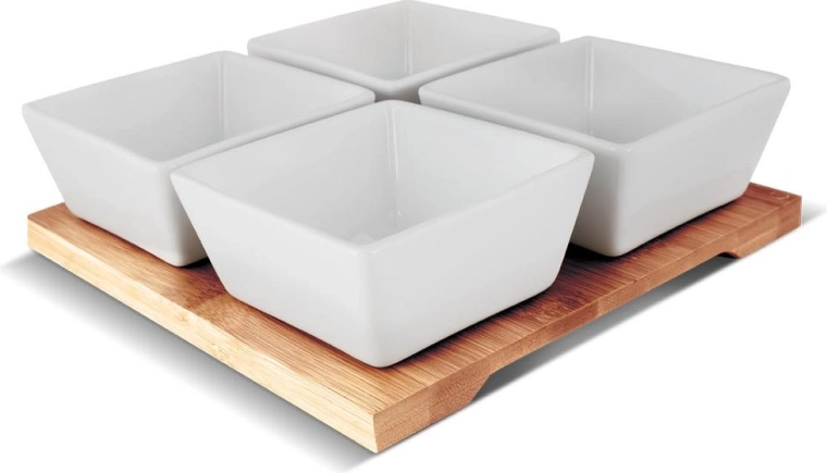 Lamart Bamboo porcelain bowl serving set with bamboo tray