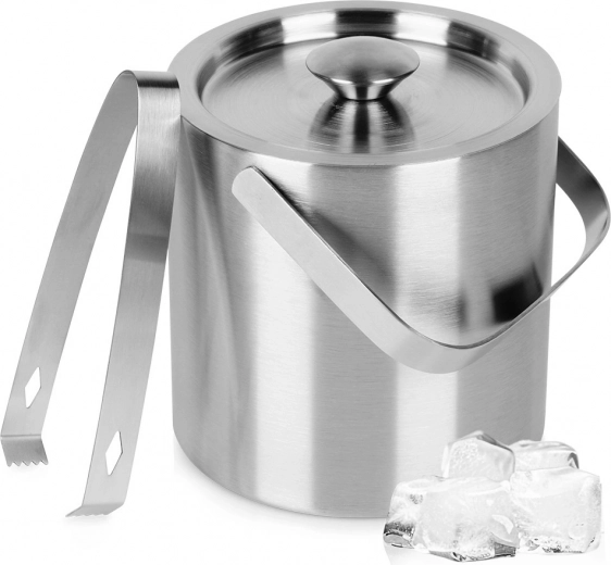 Thermal stainless steel ice bucket with tongs and lid, 1.3 L, Vilde