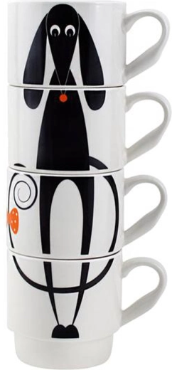 Ceramic Stackable Mugs with Dog 340 ml TORO, Set of 4