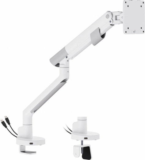 Газова настолна стойка за 1 монитор 17–35" с USB 3.0 – бяла