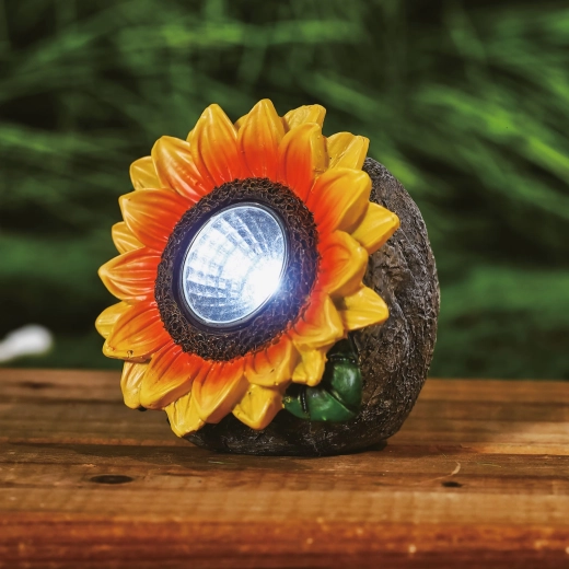 Solar sunflower garden light with cool white LED