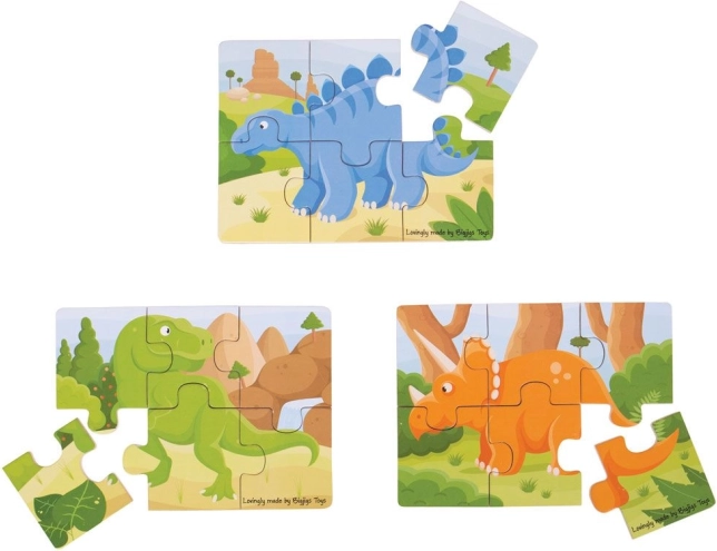 Дървени пъзели 3в1 динозаври BIGJIGS TOYS