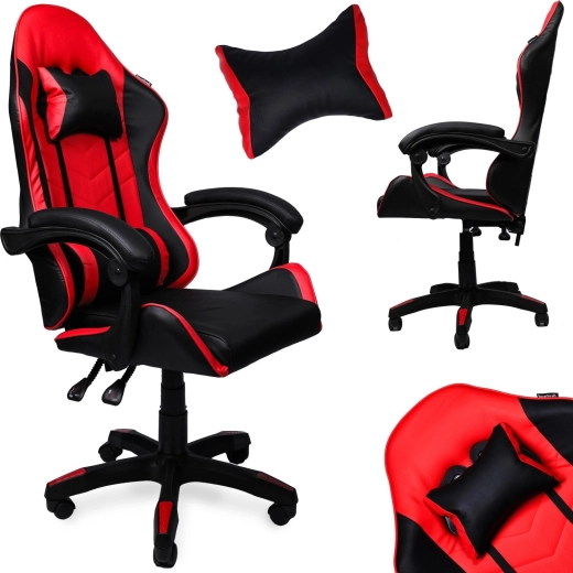 Black and red faux leather gaming swivel chair