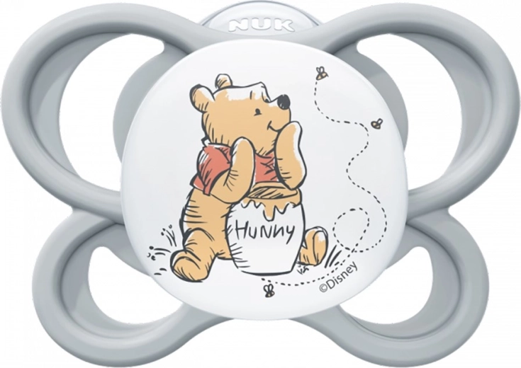 Залъгалка NUK Perfect Match Air DISNEY Мечо Пух, силиконова, 0–6 месеца, сива