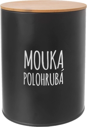 Tin canister for semi-coarse flour with bamboo lid, black