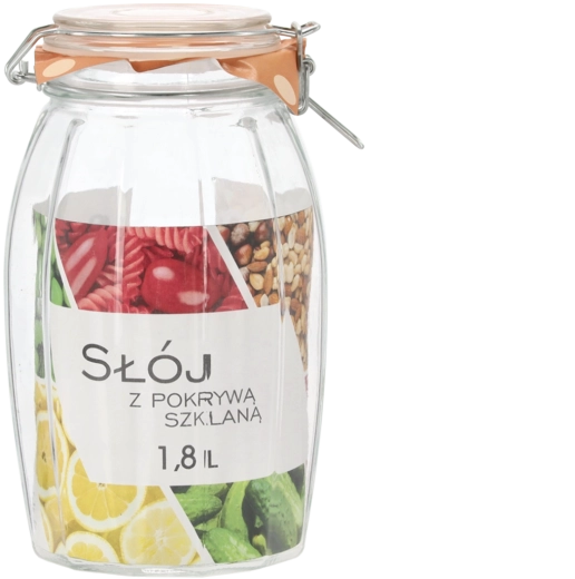 Glass jar 1.8 L with glass lid and mechanical clasp closure
