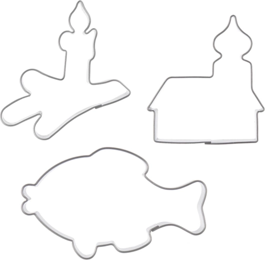 Set of 3 stainless steel cookie cutters – church, candle and fish