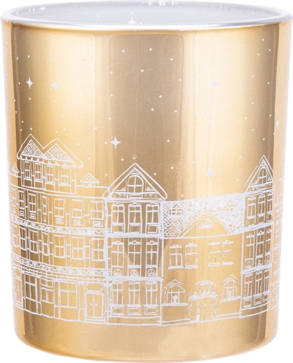 Glass candle holder Kamieniczki in gold with a light interior, 9 × 10 cm