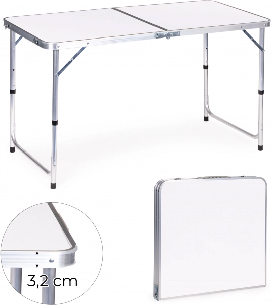 Folding camping table MultiGarden, white tabletop 120 × 60 cm