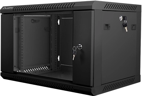 Стенен сървърен шкаф 19'' 6U 600x450mm черен със стъклени врати