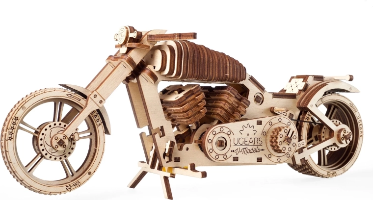 Дървен 3D пъзел мотоциклет UGEARS – механичен модел без лепене