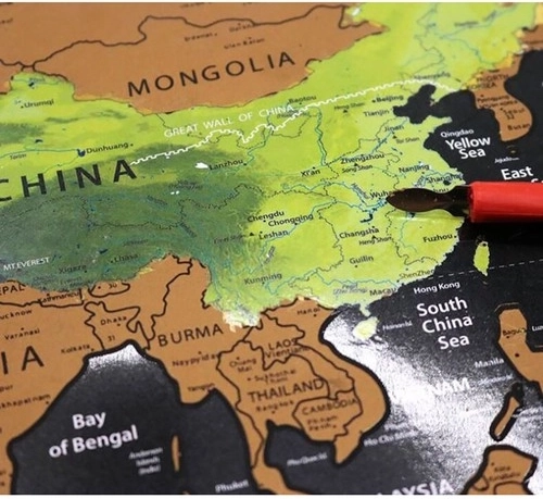Scratch off the gold surface and reveal flags and country details