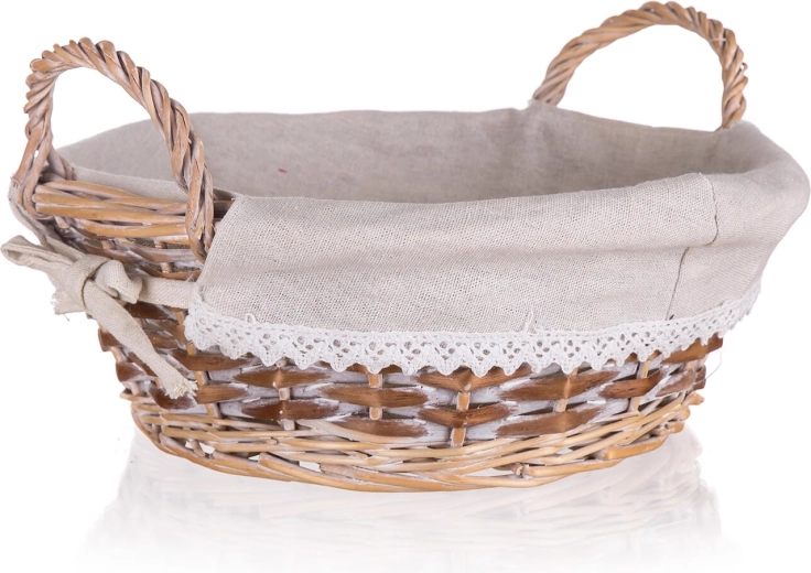 Wicker round basket Duo with handles 30 × 11 cm, brown and white, lace trim